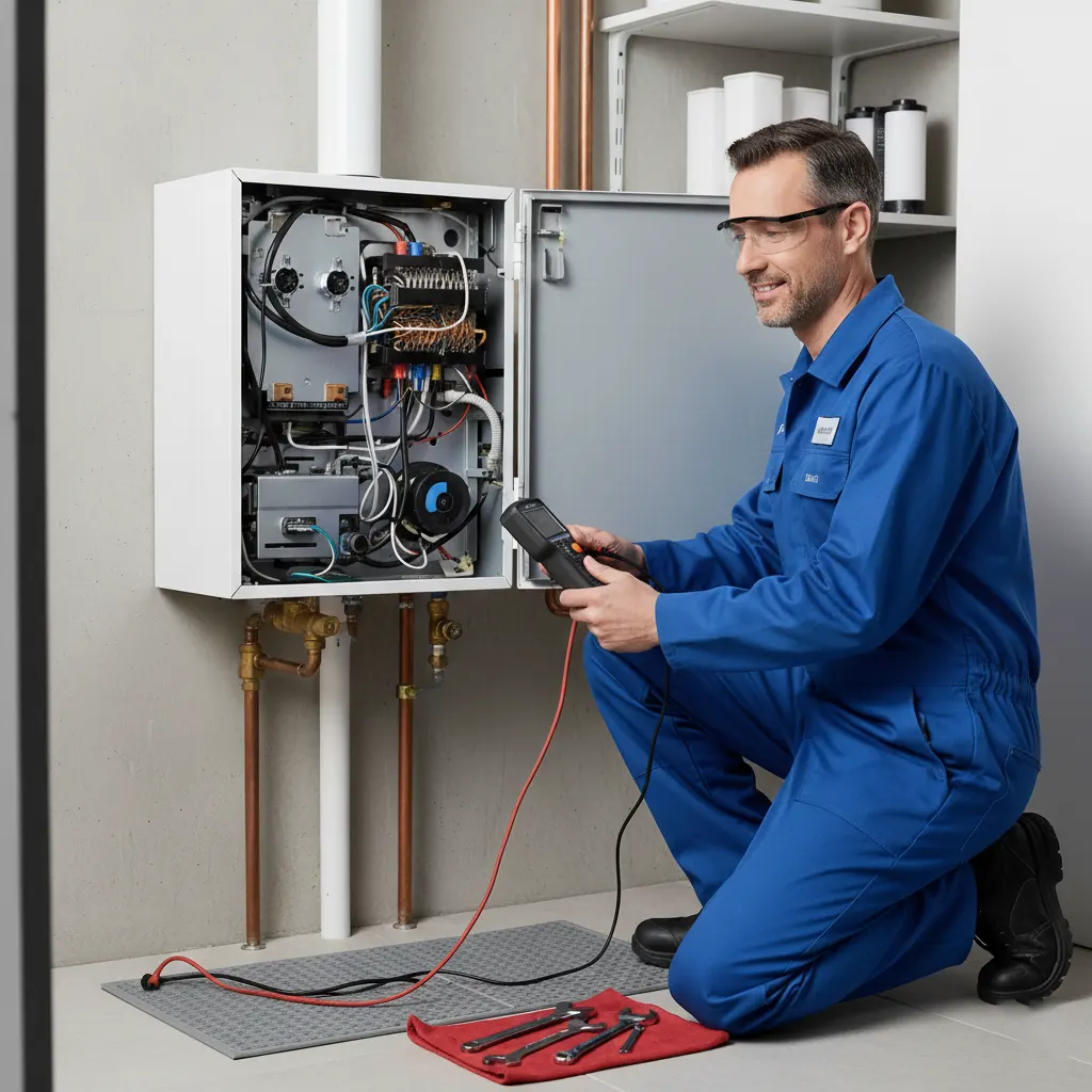 Equipe técnica instalando fogão